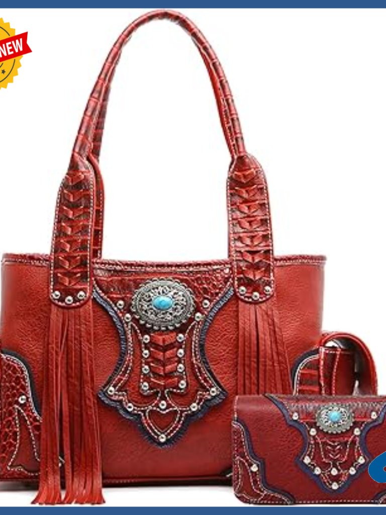 Western Fringe Tote Handbag With Wallet Set, Vegan Leather, Shoulder Strap